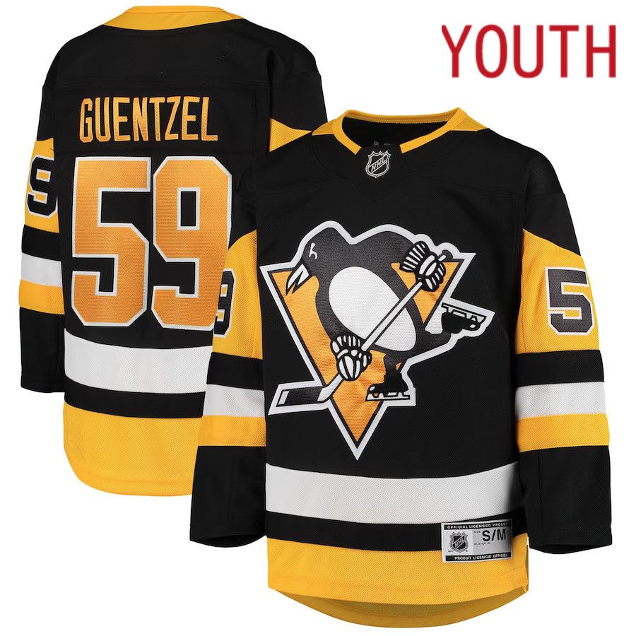 Youth Pittsburgh Penguins #59 Jake Guentzel Black Home Premier Player NHL Jersey->youth nhl jersey->Youth Jersey